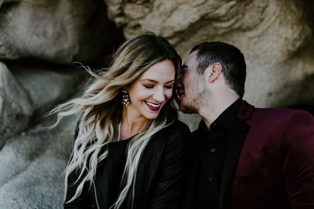 Jeremy whispers to Alyssa in Joshua Tree National Park.