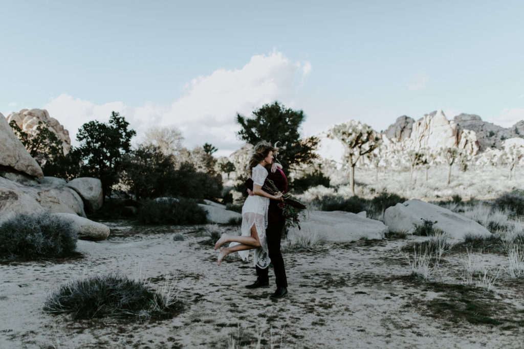 Jeremy picks up Alyssa in the dessert of Joshua Tree National Park.