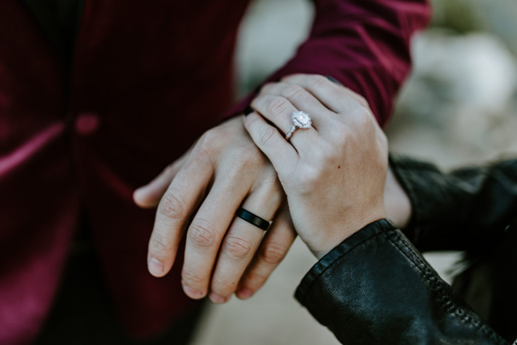 Alyssa and Jeremy's rings after their elopement ceremony in Joshua Tree National Park.